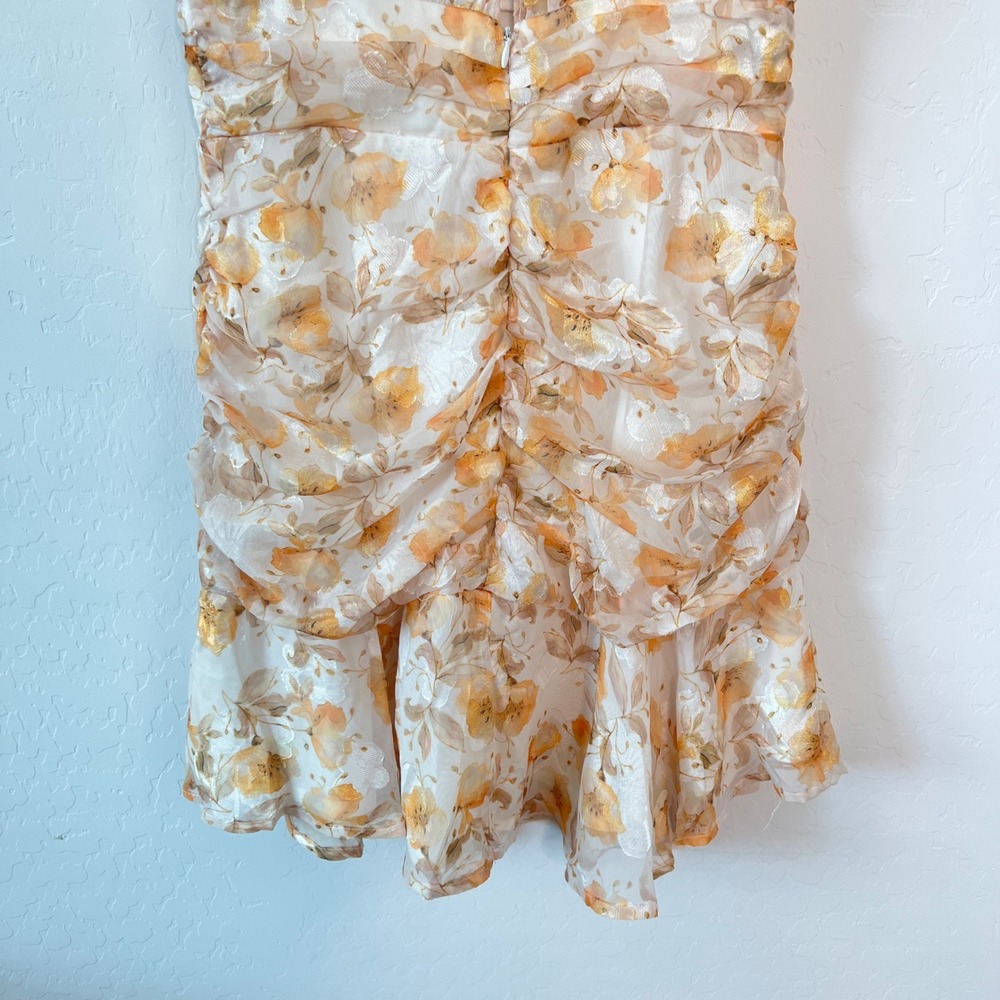 Selfie Leslie Monte Cristi High Neck Floral Ruched Mini Dress Yellow US M - Picture 7 of 12